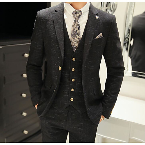 

Blue / Gray Striped Polyester Men's Suit - Shirt Collar / Fall / Long Sleeve / Work / Plus Size