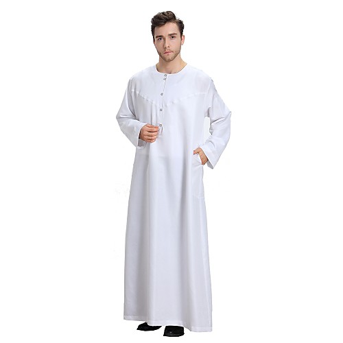

Men's Solid Colored Basic Spring Abaya Long Daily Long Sleeve Polyester Coat Tops White