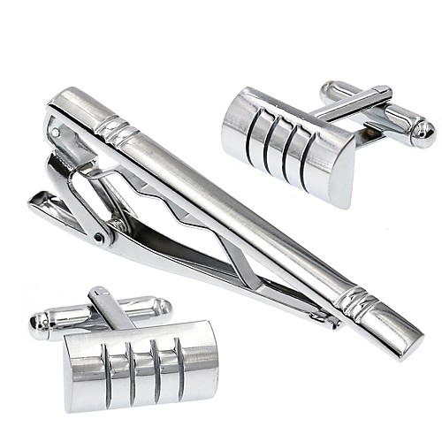 

Cufflink Set Simple Stainless Steel Brooch Jewelry Silver For Party Gift