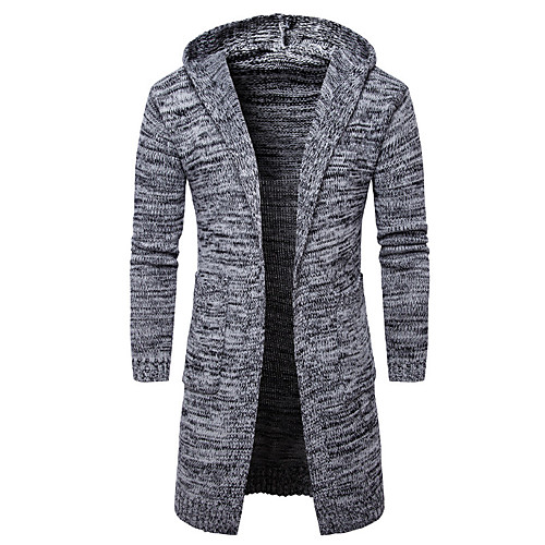 

Men's Solid Colored Cardigan Long Sleeve Slim Long Sweater Cardigans Hooded Spring Black Gray / Weekend