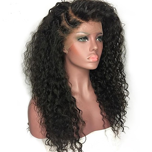 

Human Hair Glueless Lace Front Lace Front Wig style Indian Hair Curly Jerry Curl Wig 150% Density 10-22 inch with Baby Hair Natural Hairline 100% Virgin Unprocessed Bleached Knots Women's Medium