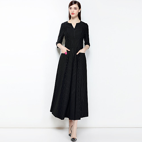 

Women's Swing Dress Midi Dress Black Half Sleeve Striped Spring Summer V Neck Basic Streetwear Boho Party Going out Silk S M L XL / Cotton / Cotton