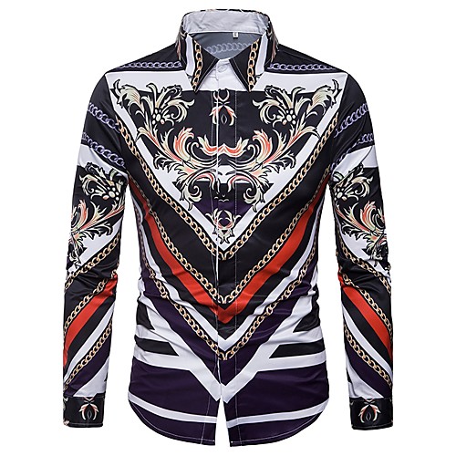 

Men's Shirt Geometric Print Long Sleeve Daily Tops Vintage Purple