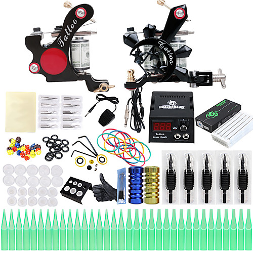 

Professional Tattoo Kit Tattoo Machine - 2 pcs Tattoo Machines, Professional LCD power supply 2 alloy machine liner & shader