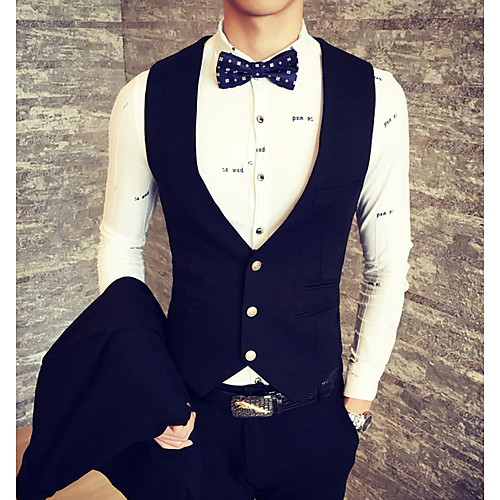 

Black / Blue Solid Colored Polyester Men's Suit - V Neck / Spring / Long Sleeve