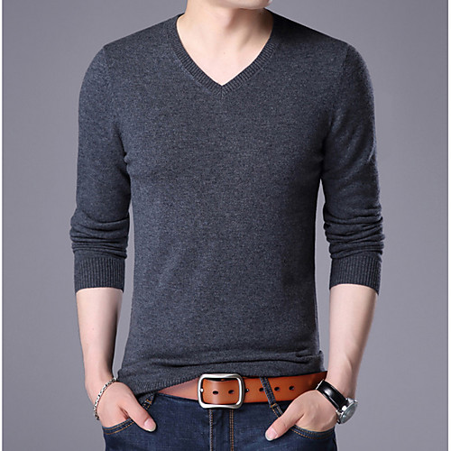 

Men's Solid Colored Pullover Long Sleeve Regular Sweater Cardigans V Neck Black Red Wine / Weekend