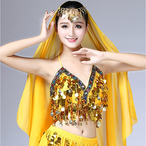 

Belly Dance Top Paillette Women's Performance Sleeveless High Chiffon