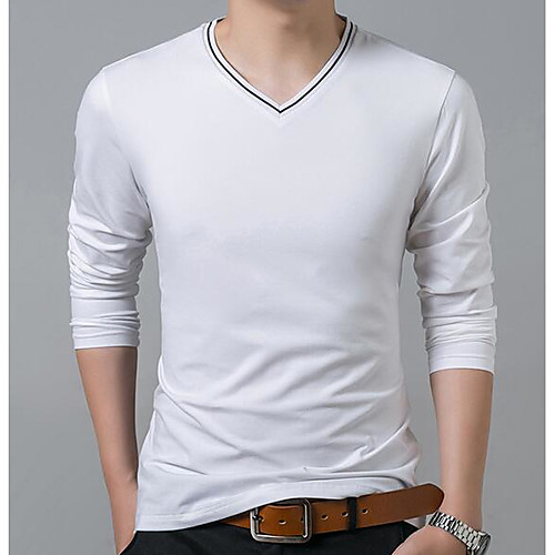

Men's T shirt Striped Long Sleeve Daily Tops Cotton Casual White Black Wine
