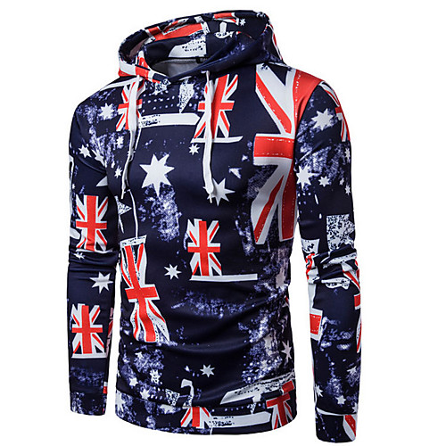 

Men's Hoodie Print Hooded Daily Hoodies Sweatshirts Long Sleeve Navy Blue / Fall