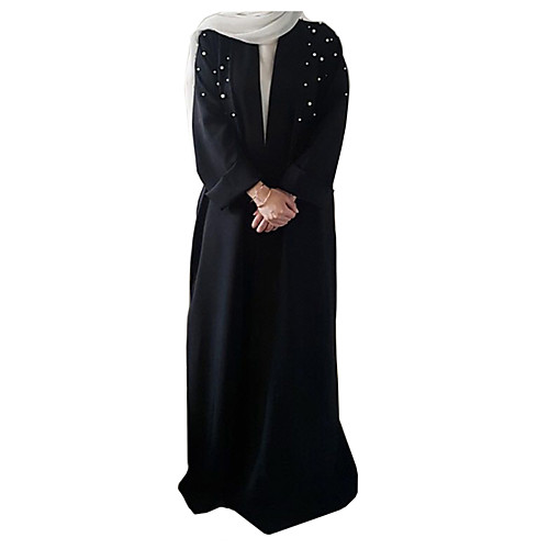 

Arabian Women's A-Line Slip Pearl Fashion Vacation Dress Arabian Dress Abaya Kaftan Dress Muslim Dress Maxi Dresses For Polyster Solid Colored