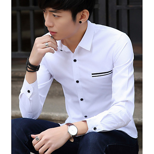 

Men's Shirt Solid Colored Long Sleeve Going out Tops Cotton White Light Blue