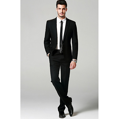 

Black Solid Colored Tailored Fit Polyester Men's Suit - V Neck / Spring / Long Sleeve / Work