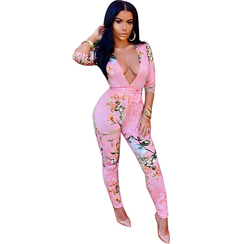 

Women's Daily Blushing Pink Jumpsuit Solid Colored Cotton / Sexy