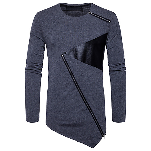 

Men's T shirt Color Block Long Sleeve Daily Tops Cotton Punk & Gothic White Black Light gray