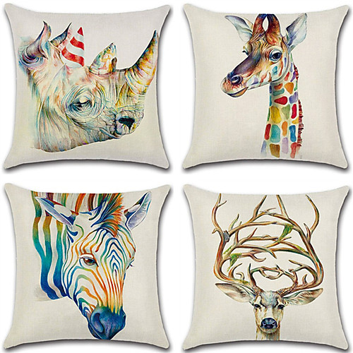 

4 pcs Cotton / Linen Pillow Cover, 3D Retro Animal