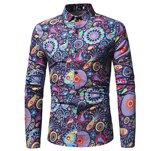 

Men's Shirt Paisley Tribal Print Long Sleeve Going out Tops Vintage Streetwear Red Khaki Navy Blue