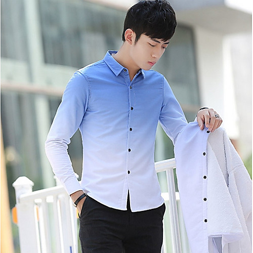 

Men's Shirt Color Block Basic Long Sleeve Daily Tops Blue Gray