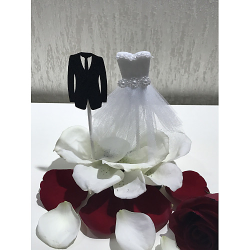 

Cake Topper Wedding Bridal Classic Couple High Quality Paper Wedding Party with Faux Pearl Lace 1 OPP