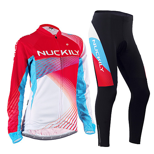 

Nuckily Women's Long Sleeve Cycling Jersey with Tights Red Bike Clothing Suit Thermal / Warm Windproof Fleece Lining Breathable Anatomic Design Winter Sports Polyester Spandex Fleece Lines / Waves