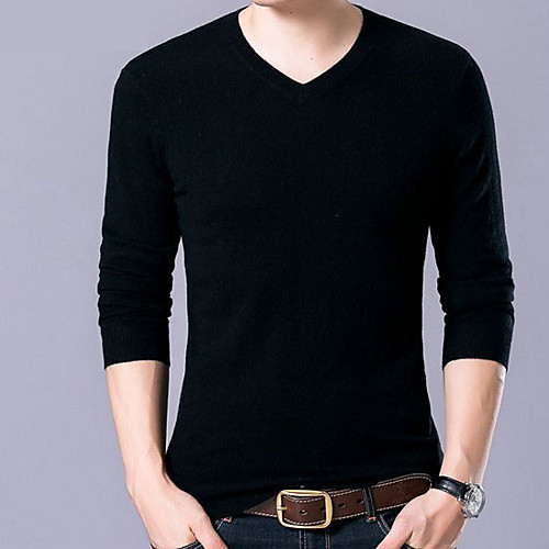 

Men's T shirt Solid Colored Long Sleeve Daily Tops Cotton Black Blue Red
