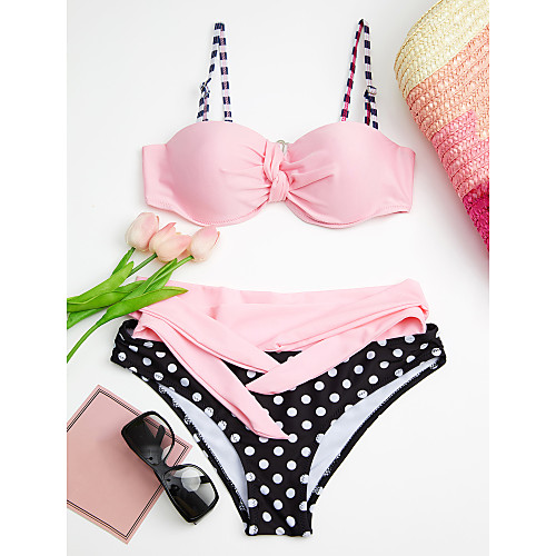 

Women's Bikini Swimsuit Pink Swimwear Bandeau Strap Bathing Suits