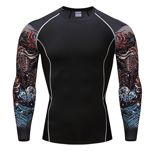 

Men's T shirt Print Long Sleeve Daily Tops Black