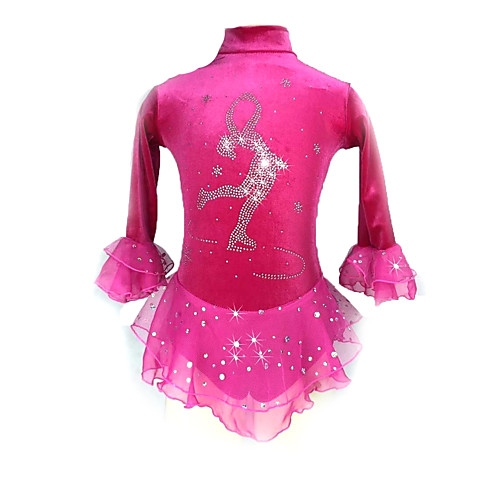 

Figure Skating Dress Women's Girls' Ice Skating Dress Violet Peach Spandex Stretchy Competition Skating Wear Sequin Long Sleeve Figure Skating