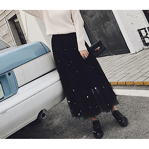

Women's Daily Streetwear Swing Skirts Solid Colored Black Gray