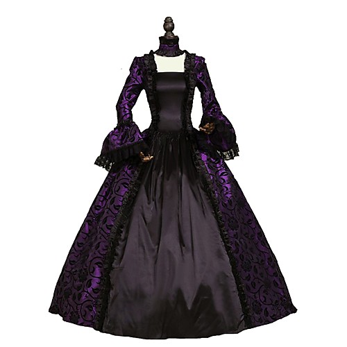 

Rococo Victorian Costume Women's Dress Purple Vintage Cosplay Flocked Long Sleeve Bell Sleeve Ankle Length Ball Gown Plus Size Customized / Floral