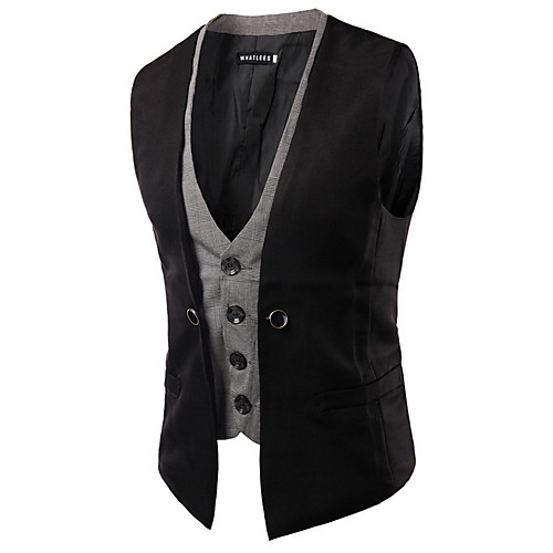 

Daily Casual Spring Regular Vest, Color Block V Neck Sleeveless Polyester Camel / Navy Blue / Gray