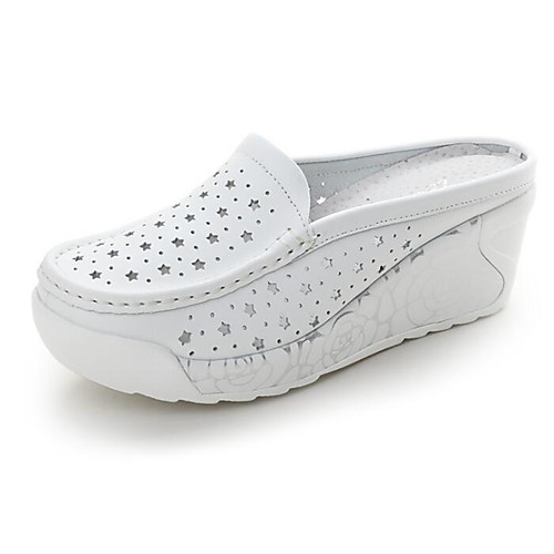 

Women's Clogs & Mules Wedge Heel Leather Comfort Spring / Fall White / Light Blue