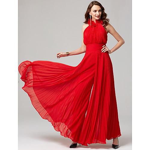 

Jumpsuits Hot Wedding Guest Formal Evening Valentine's Day Dress High Neck Sleeveless Floor Length Chiffon with Pleats 2021