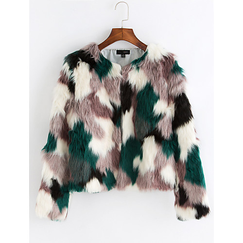 

Women's Color Block Active Winter Fur Coat Short Daily Long Sleeve Faux Fur Coat Tops Red