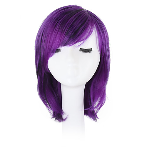 

Synthetic Wig Wavy Wavy Bob Pixie Cut With Bangs Wig Bright Purple Synthetic Hair Natural Hairline Side Part African American Wig Purple