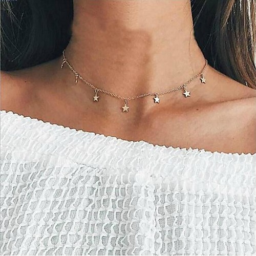 

Women's Choker Necklace Floating Star Dainty Ladies Simple European Alloy Gold Silver Necklace Jewelry For Daily