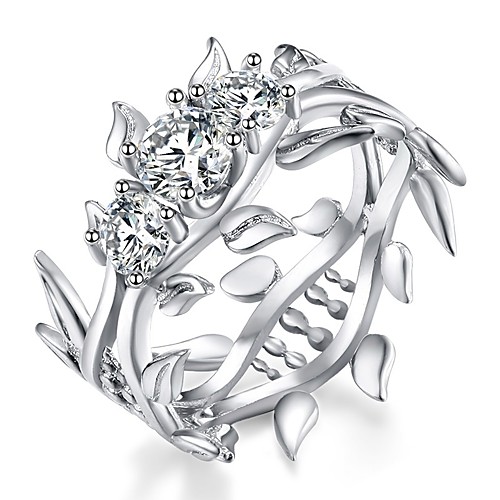 

Women's Band Ring Cubic Zirconia High End Crystal Silver Zircon Silver Circle Vintage Basic Fashion Wedding Engagement Jewelry Leaf