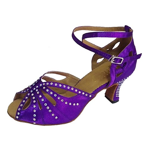

Women's Dance Shoes Satin Latin Shoes Sandal Customized Heel Customizable Black / Purple / Navy / EU41