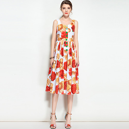 

Women's Strap Dress Knee Length Dress Red Sleeveless Floral Spring Summer Boho Party Going out S M L XL