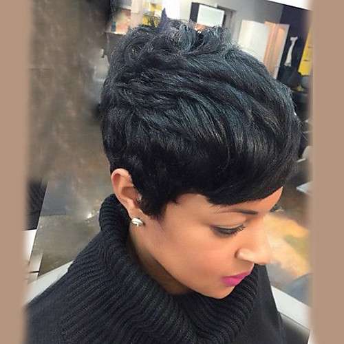 

Human Hair Capless Wigs Human Hair Natural Wave Pixie Cut / Short Hairstyles 2019 Halle Berry Hairstyles Side Part Short Machine Made Wig Women's