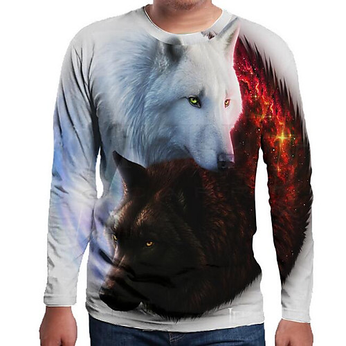 

Men's T shirt Animal Long Sleeve Going out Tops Streetwear White
