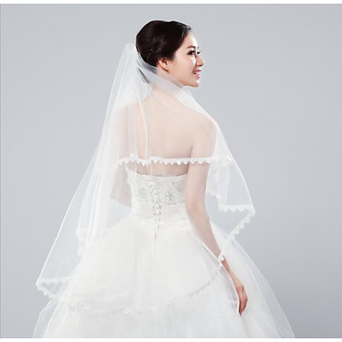 

Two-tier Classic Wedding Veil Fingertip Veils with Embroidery Tulle