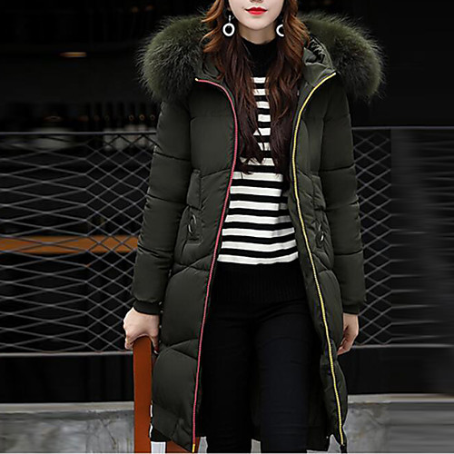 

Women's Padded Parka Going out Streetwear Solid Colored Long Polyester Long Sleeve Black / Red / Blushing Pink S / M / L