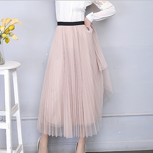 

Women's Daily Swing Skirts Solid Colored Black Blushing Pink Brown / Loose