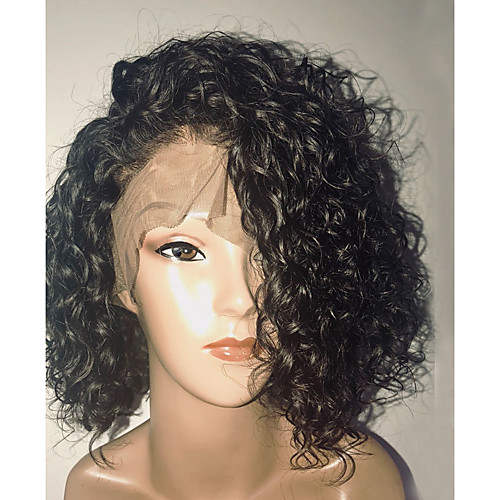 

Human Hair Glueless Full Lace Full Lace Wig Bob Short Bob Side Part style Brazilian Hair Curly Water Wave Wig 130% Density with Baby Hair Natural Hairline Glueless Women's 8-14 Human Hair Lace Wig