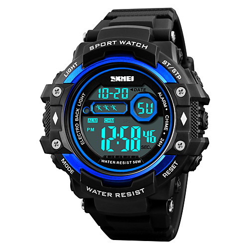 

SKMEI Men's Sport Watch Wrist Watch Digital Watch Japanese Digital Quilted PU Leather Black 50 m Water Resistant / Waterproof Alarm Calendar / date / day Digital Casual - Black Red Blue One Year