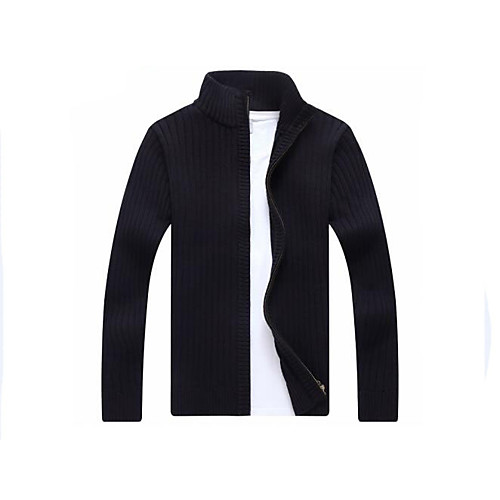 

Men's Solid Colored Cardigan Long Sleeve Short Sweater Cardigans Stand Collar Fall Black Navy Blue Gray