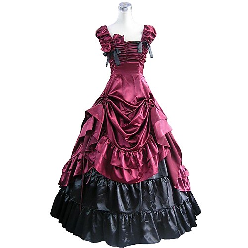 

Rococo Victorian Costume Women's Outfits RedBlack Vintage Cosplay Taffeta Short Sleeve Puff / Balloon Sleeve