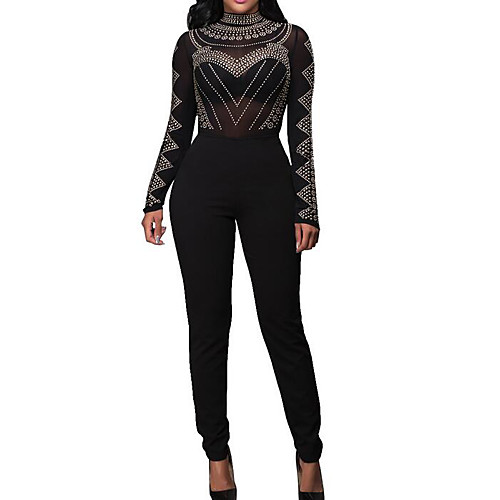 

Women's Holiday Crew Neck Black Blue Wine Jumpsuit Solid Colored Cotton