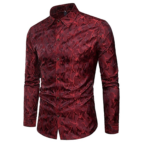 

Men's Shirt Geometric Jacquard Long Sleeve Daily Tops Purple Wine Gray