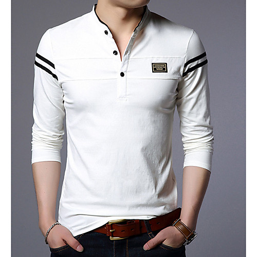 

Men's T shirt Print Long Sleeve Daily Tops White Black Wine